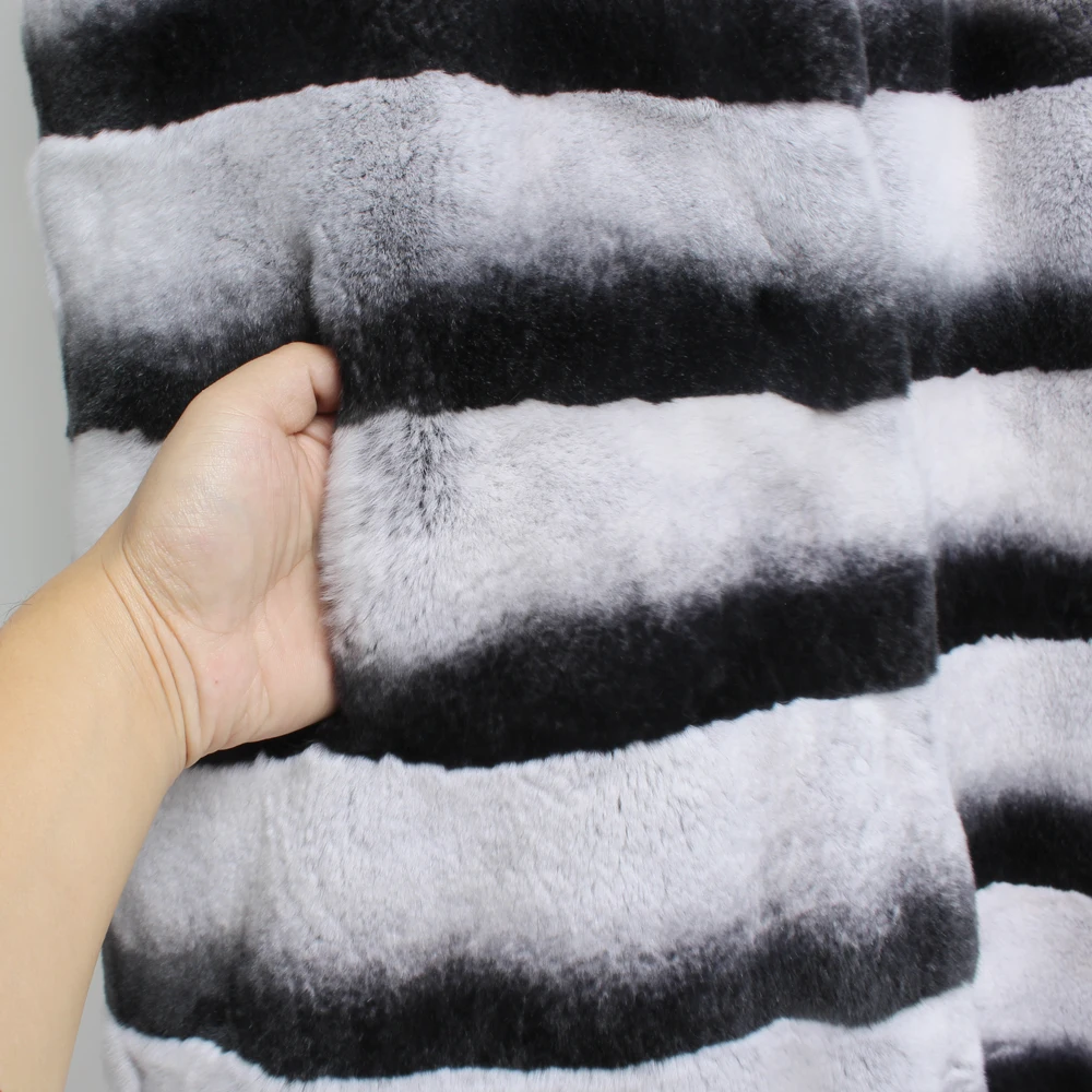 Женский Длинный жилет из натурального меха Шиншилла зимний теплый 100% кролика