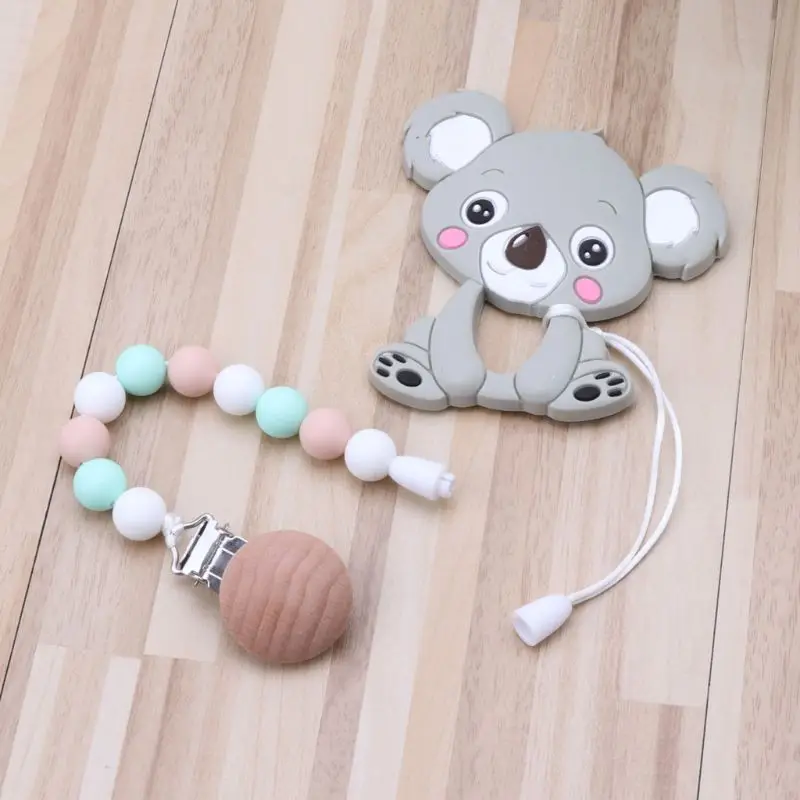 

Food Grade Silicone Teethers With Pacifier Chain Clips Animal Koala Infant Baby Chew Charms Teething Gift Toddler Toys 63HE