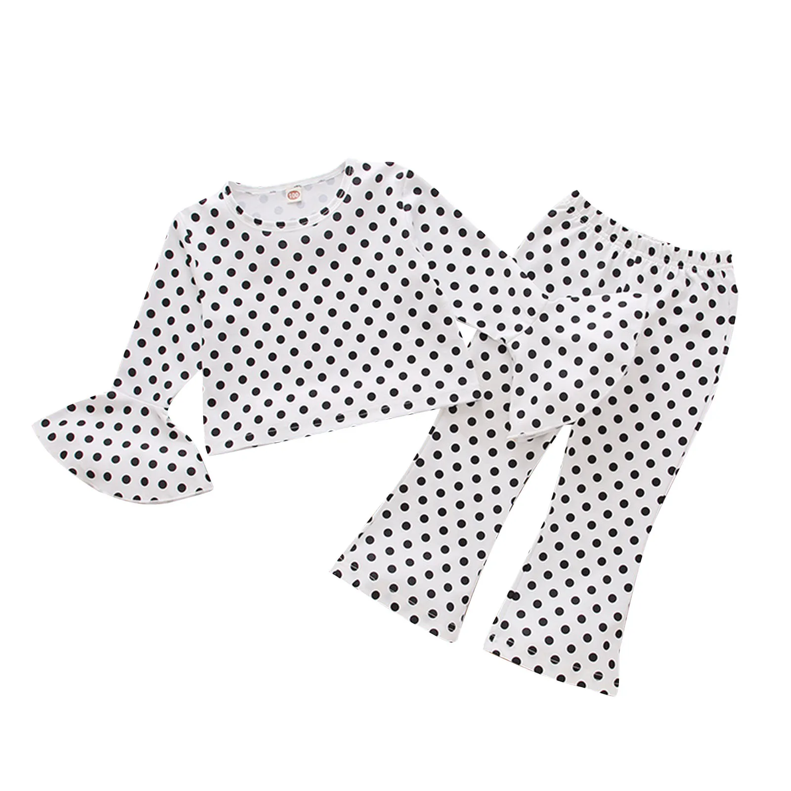 

2Pcs Toddler Girl Fall Outfits, Cute Printed Flare Sleeve Crew Neck Top + Pants Set