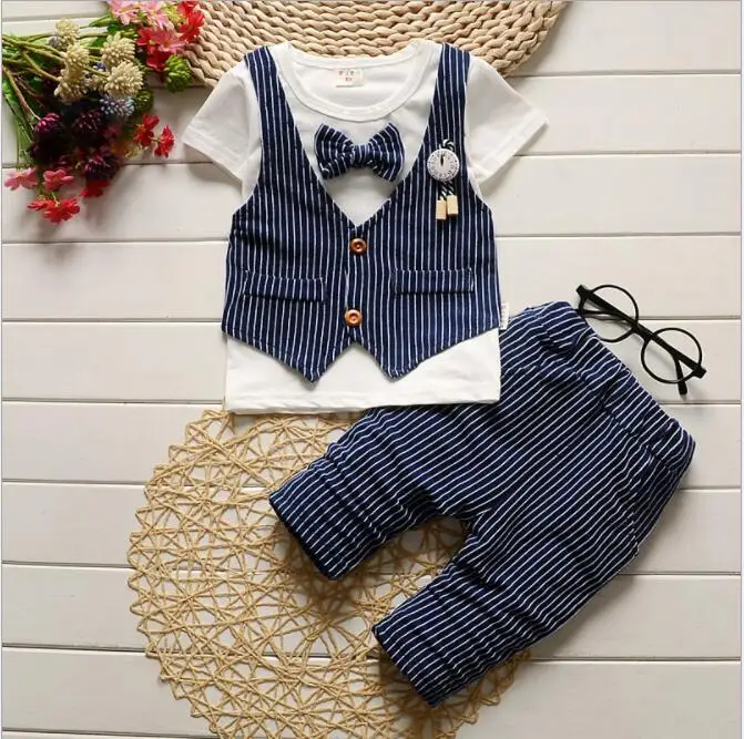 2019 New summer baby costume fashion cartoon print boys &amp girls clothes sets cotton 0-2Y clothing for |