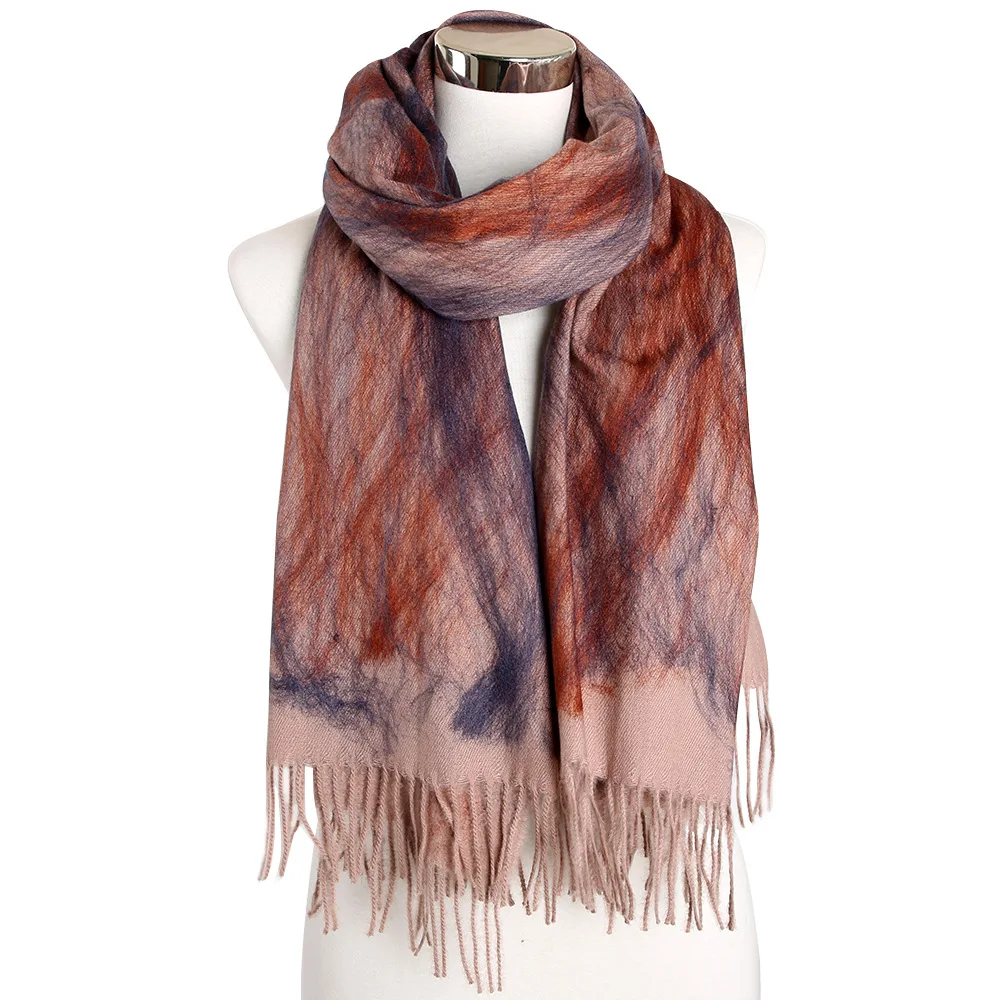 Кашемировый шарф с мраморным узором однотонный осенне зимний новый теплый