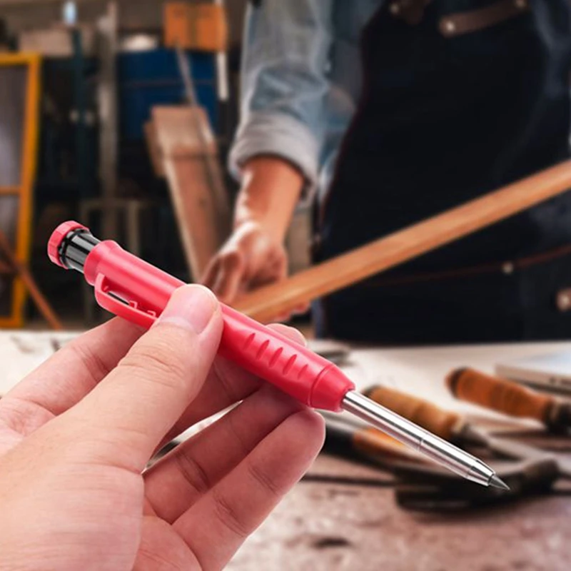 Solid Carpenter Pencil Set with Refill Leads Deep Hole Mechanical Marker Marking Tool for Scriber |