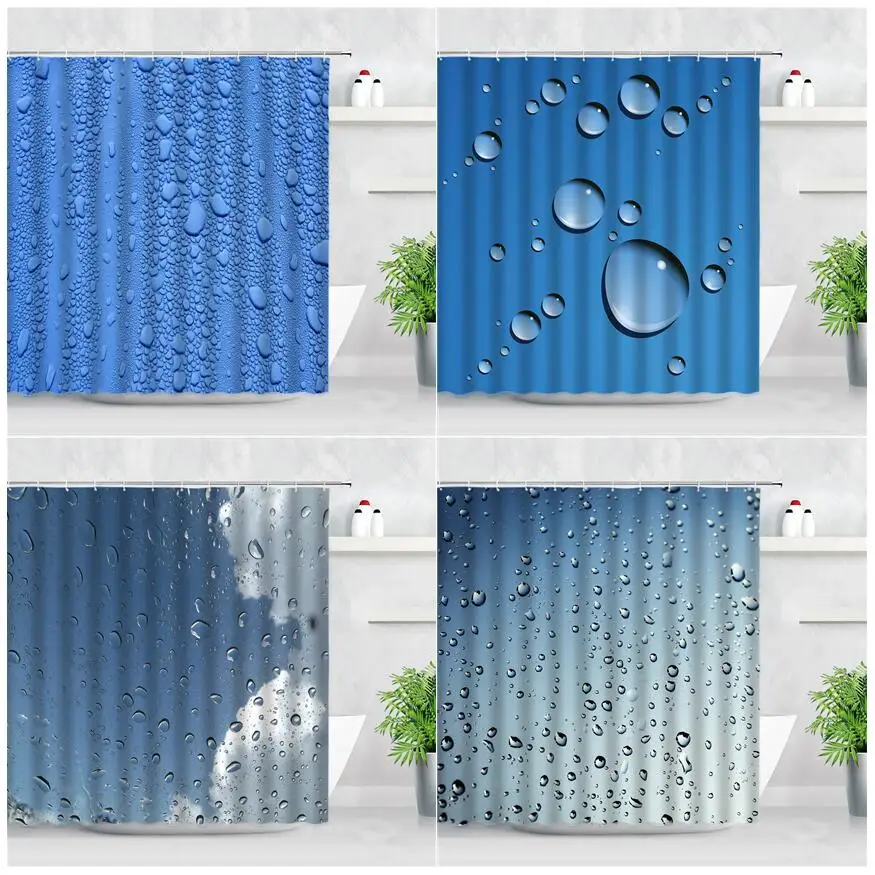 

3D креативные капли воды, занавеска для душа, s-образный цвет, Одуванчик, цветок, синий фон, Декор, занавеска для ванной комнаты, тканевый экран...