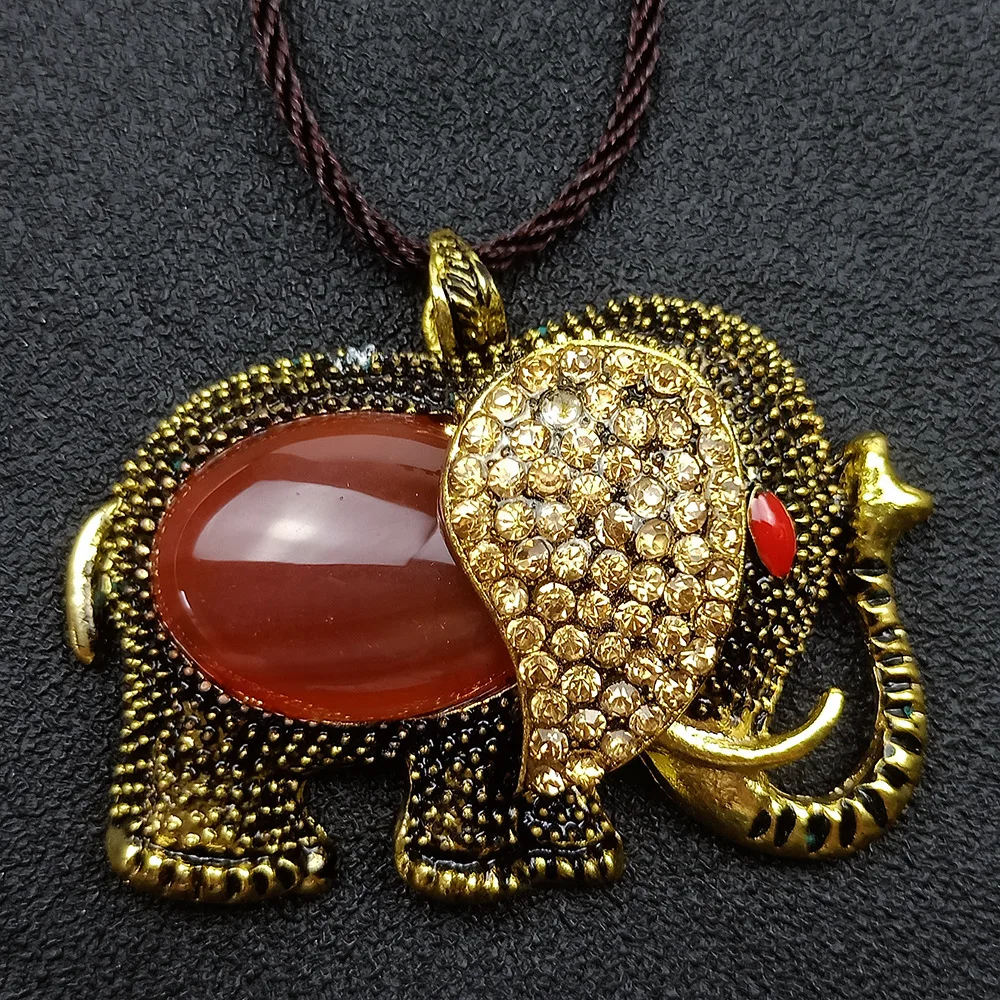 

1pcs Pendant Necklace Mosaic Elephant Leather Chain Bohemian Necklaces Natural Stone Agates Aventurine Charm Women Men Jewelry