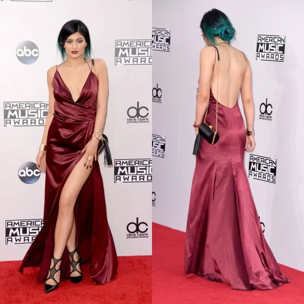 

Long Sexy deep V-Neck Backless High Slit Prom Party Gown Red Carpet kylie jenner vestido de noiva Celebrity Dresses