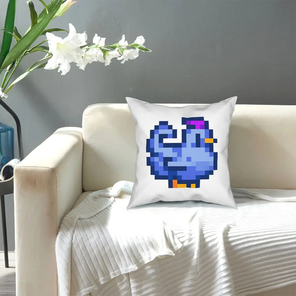 

Stardew Valley- Blue Chicken Floor Pillo Square Pillow Case Polyester Throw Pillow Vintage Pillowcase