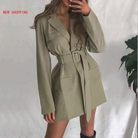 2021 green suits blazers lace up slim deep v lapel office lady jacket casual street aesthetic fashion suit coat za women elegant