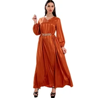 dubai abaya turkey sequins satin jalabiya v neck maxi muslim robe women dress one size islamic sashes clothing moroccan kaftan
