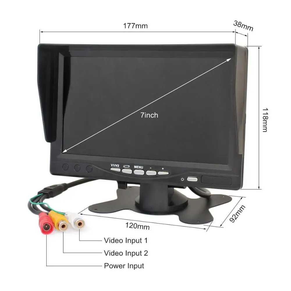 SMALUCK 7 inch TFT LCD Car Monitor Display Reverse Rear View Screen AV Input Remote Control With Sun Shade | Автомобили и
