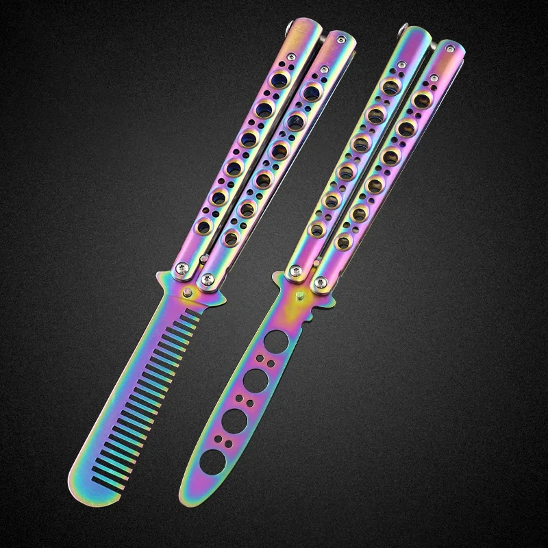 

Best Seller Colorful Titanium Trainer Butterfly Knives Cs Go Game Outdoor Camping Survival Pocket Resuce Comb Practice EDC Tools