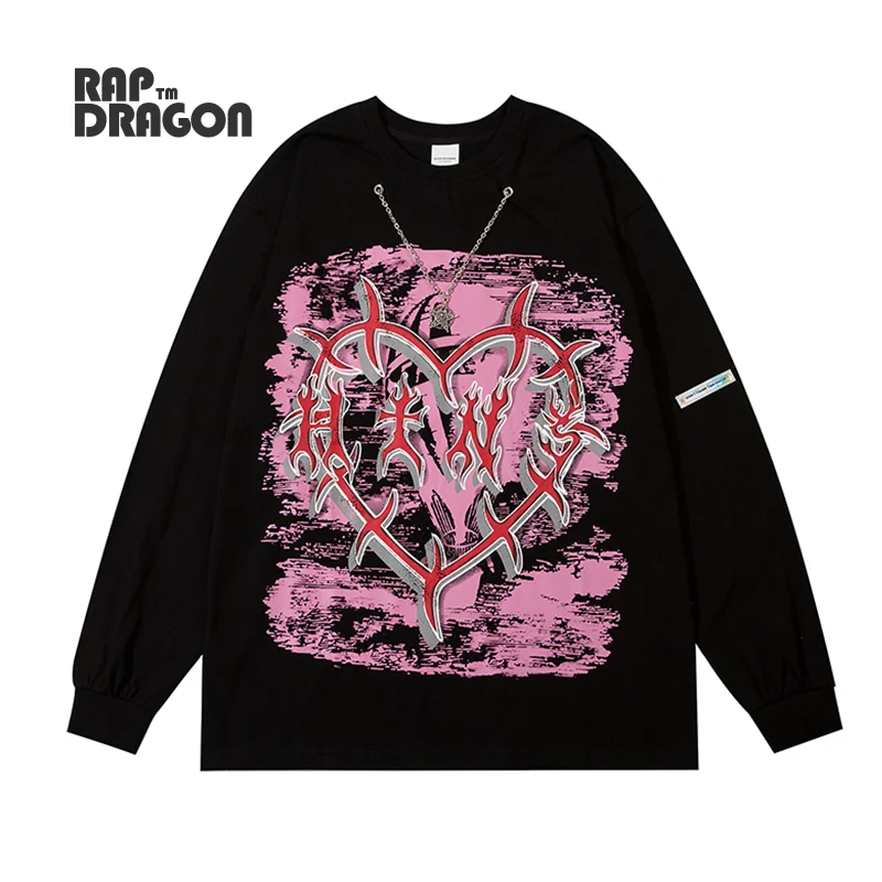 

Harajuku T-shirt Oversize Hip Hop Love Letter Graphic T shirts Cotton Loose Long Sleeve Tshirt Men Streetwear Autumn Clothing