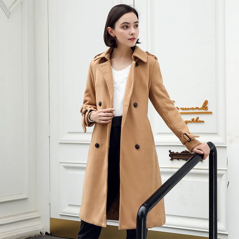 

Korean Winter Wool Coat Women Gray Long Sleeve Coats and Jackets Women Woolen Elegant Trench Coat for Women Plus Size