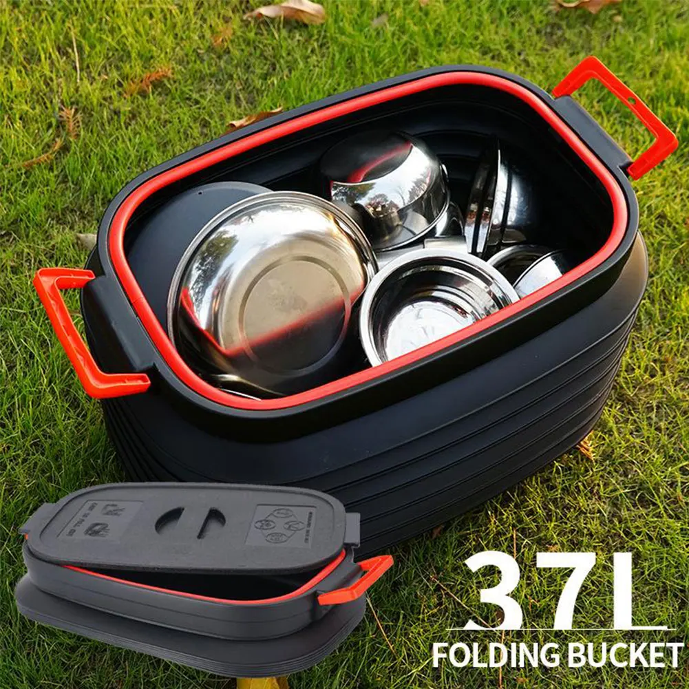 

Retractable Folding Trash Cans 37L Portable Water Storage Buckets For Cars Outdoor Fishing Buckets Car Accessories With Cover
