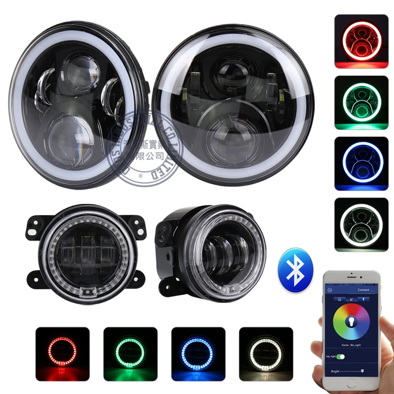2x7 дюймов светодиодный проектор передняя фара с многоцветным RGB гало + 2x30 Вт 4