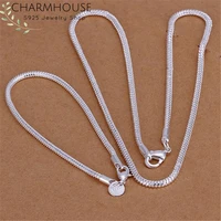 charmhouse silver 925 jewelry sets for men 3mm snake chain necklace bracelet collier pulseira 2pcs costume jewelery set bijoux