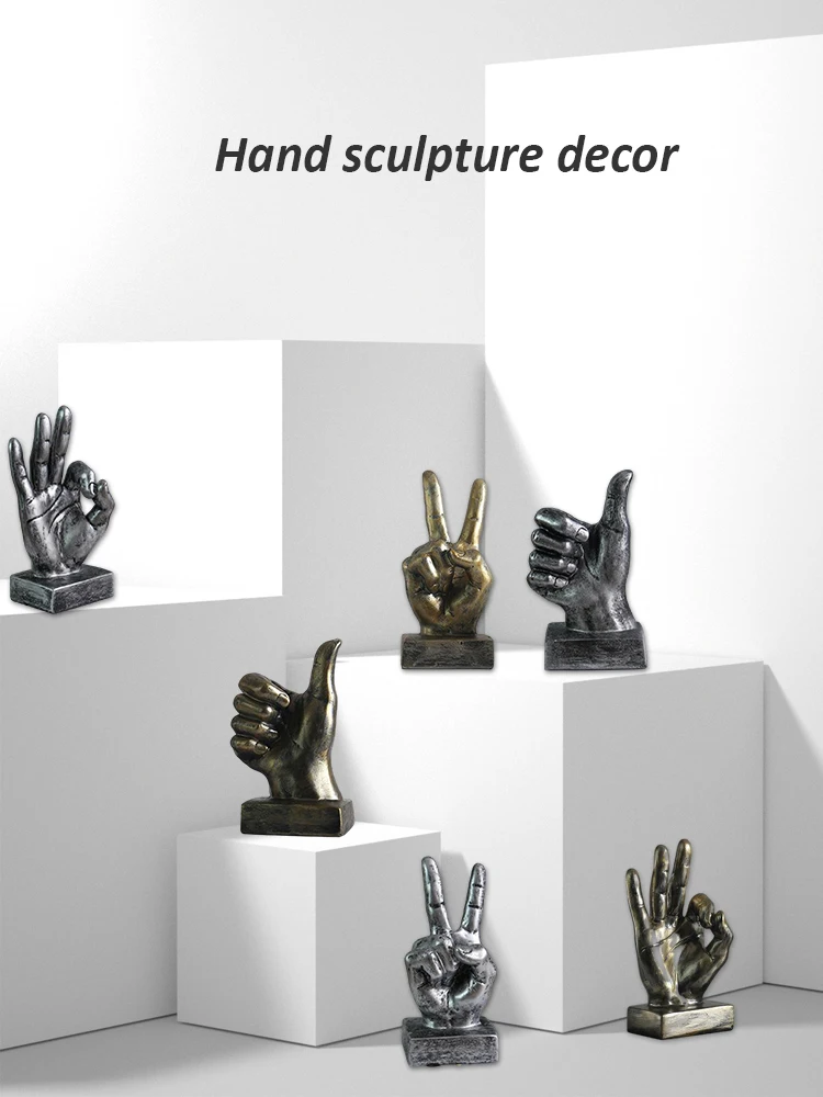 

Plating Finger Art Sculpture Abstract OK, Praise, Victory Gesture Statue Crafts Home Living Room Decor 6 Style Creative Silver