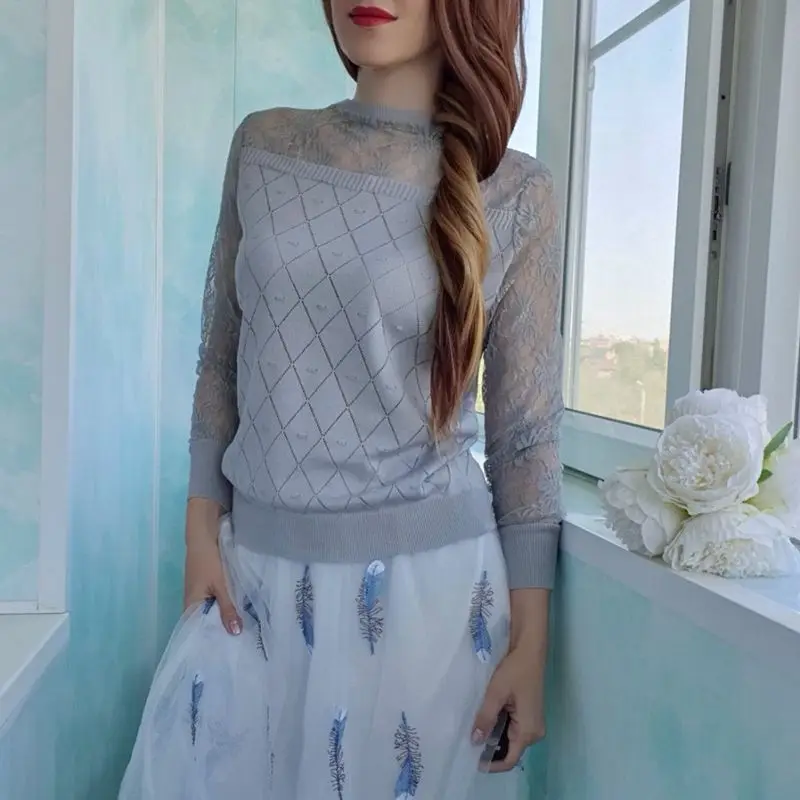 Женский вязаный свитер GIGOGOU тонкий Однотонный пуловер с круглым вырезом