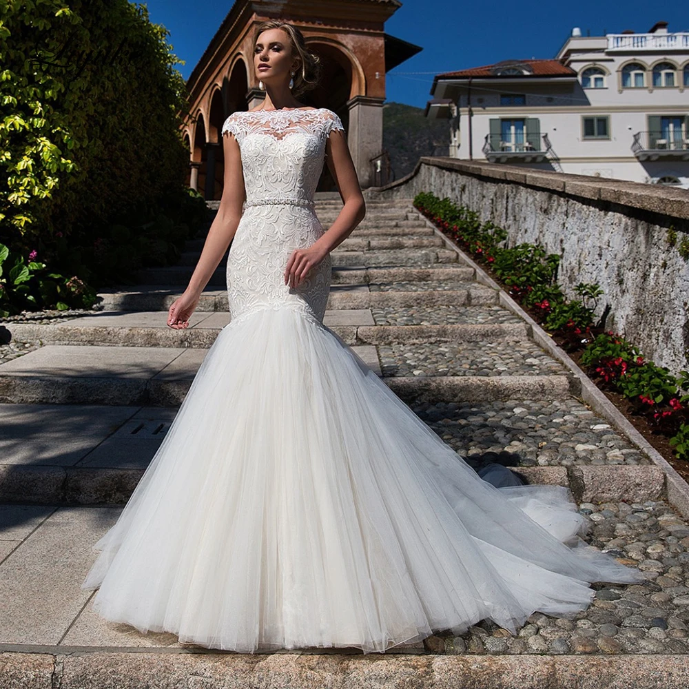 

Великолепное симметричное кружевное свадебное платье-Русалка Liyuke с пышным тюлевым платьем для невесты