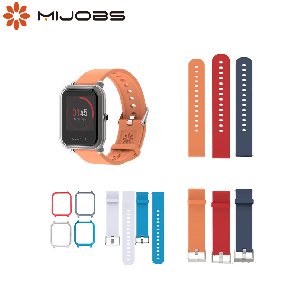 

Mijobs 20mm Wrist Strap Hard Plastic PC Shell Protective Case Cover for Huami Amazfit Bip BIT PACE Lite Smart watch Correa Strap