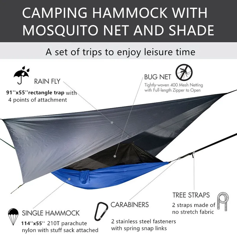 

Rain Fly Tarp and Camping Hammock with Mosquito Net Portable Hammock Canopy Lightweight Nylon Hammocks Hiking, Backpacking