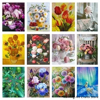 5d diy diamond painting sunflower tulip flower embroidery full round square drill cross stitch kits mosaic pictures home decor