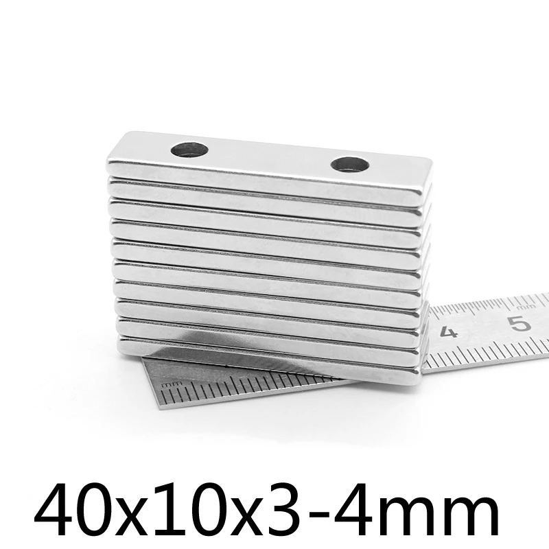 

5-50PCS 40x10x3-4mm N35 Magnets Countersunk Holes 4mm Long Sheet Permanent Magnetic 40*10*3-4mm Neodymium Magnet