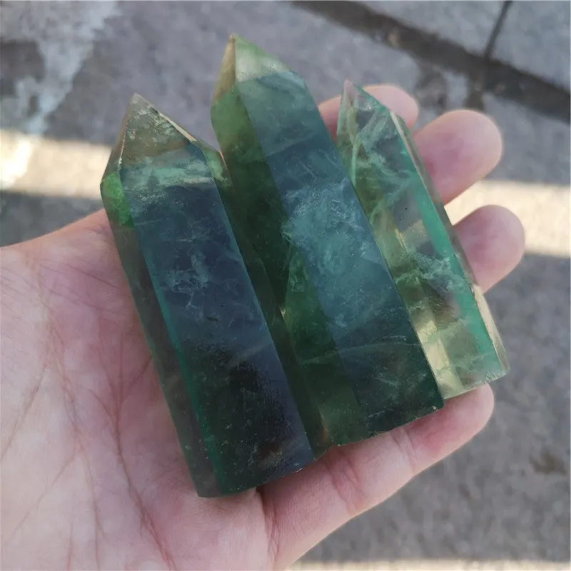 Натуральный зеленый флюоритовая Хрустальная Шестиугольная точка Колонка