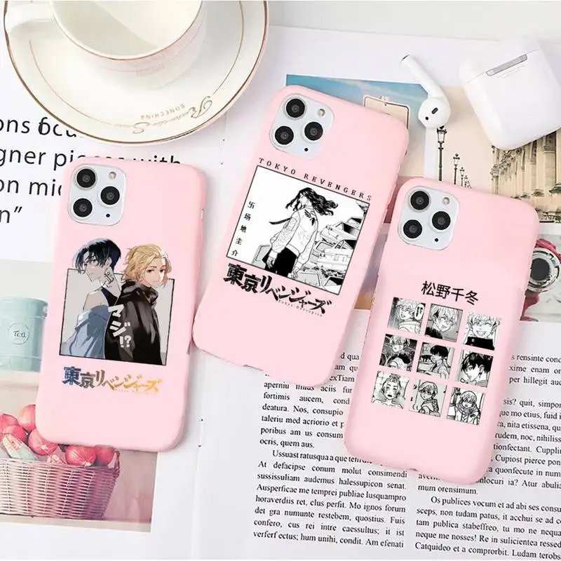 

Tokyo revengers Phone Case Pink Candy Color for iPhone 6 7 8 11 12 s mini pro X XS XR MAX Plus