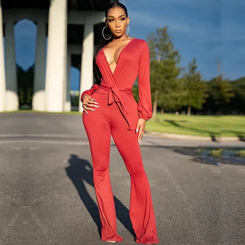 Комбинезон женский однотонный пикантный Повседневный ромпер с V-образным