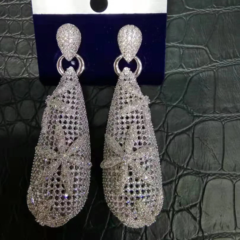 Silver GODKI, роскошные нигерийские длинные висячие серьги для женщин, кубический циркон, Кристалл CZ, африканские свадебные серьги, aretes de mujer medinos - Окраска металла: Silver