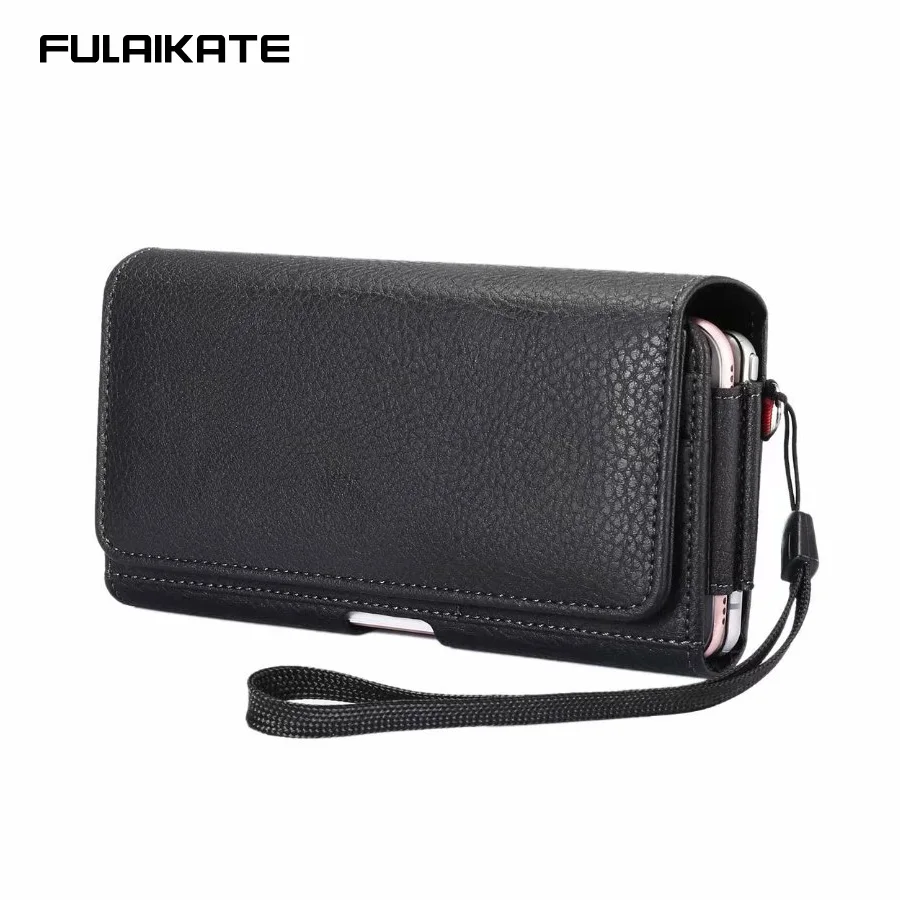 

FULAIKATE Double Compartment Design Men's Phone Bag Waist Mobile Pouch Hanging on Belt Lanyard Card Pocket Universal Holster 6.9