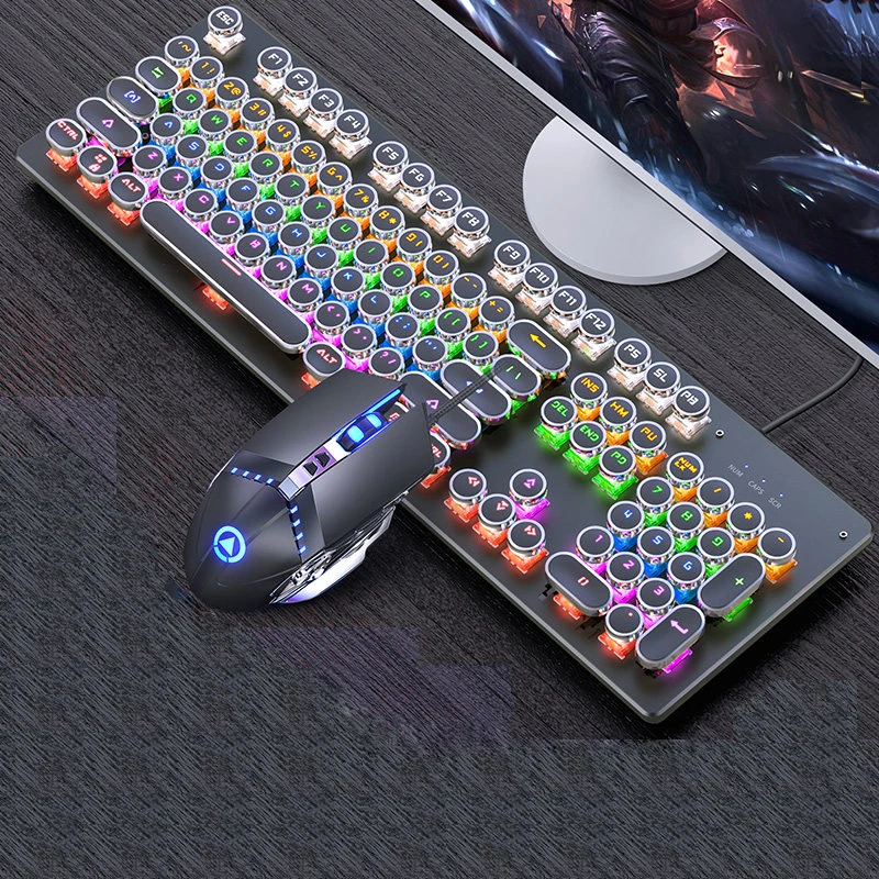 punk keyboard mouse Механическая клавиатура черная ось синий переключатель Ретро панк игровая клавиатура мышь наушники Комплект из трех предметов кабель для рабочего стола Loptap - Цвет: punk keyboard mouse