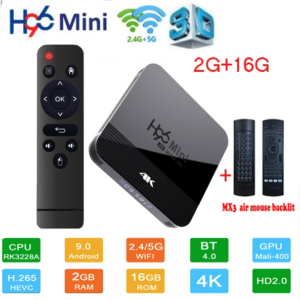 2G 16G MX3 backlit H96 мини H8 Android 9,0 ТВ приставка 2 Гб 16 Гб Rockchip RK3328A 1080p 4K медиаплеер двойной Wifi Google Play Store Netflix Youtube 1G8G - Цвет: 2G 16G MX3 backlit