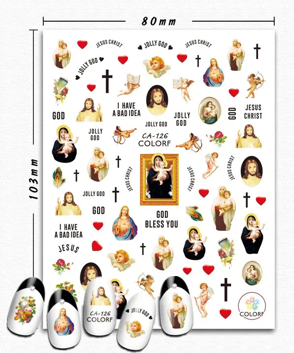 

Newest CA-126 Jesus 3d nail art sticker nail decal stamping export japan designs rhinestones decorations
