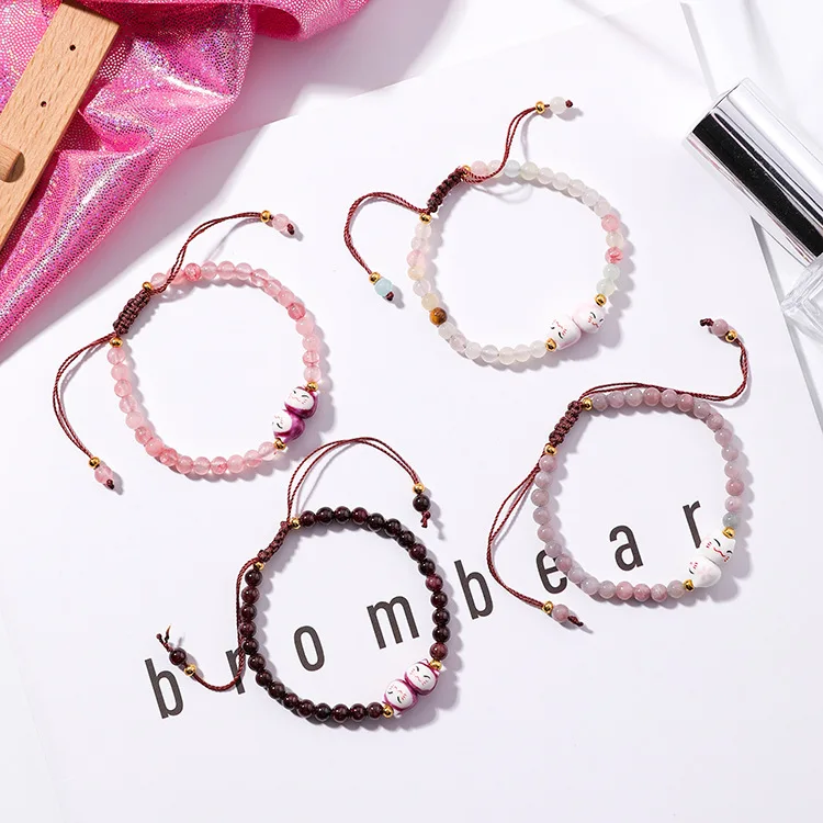 Корейские простые браслеты со стразами в виде кошки|Плетеные браслеты| |