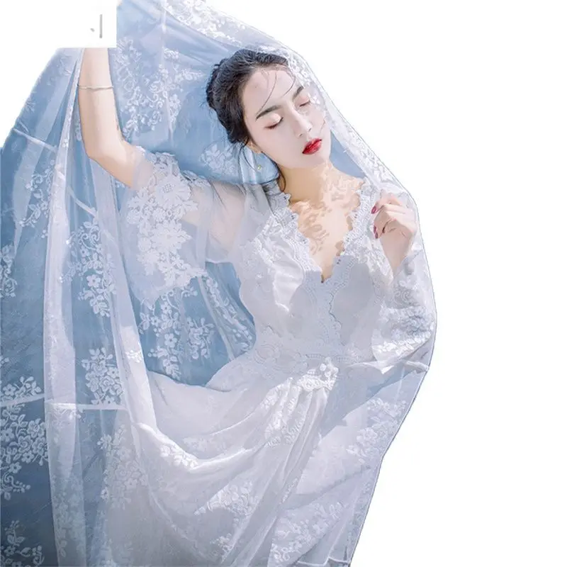 Женское длинное Сетчатое платье белое кружевное для отдыха на море Корейская