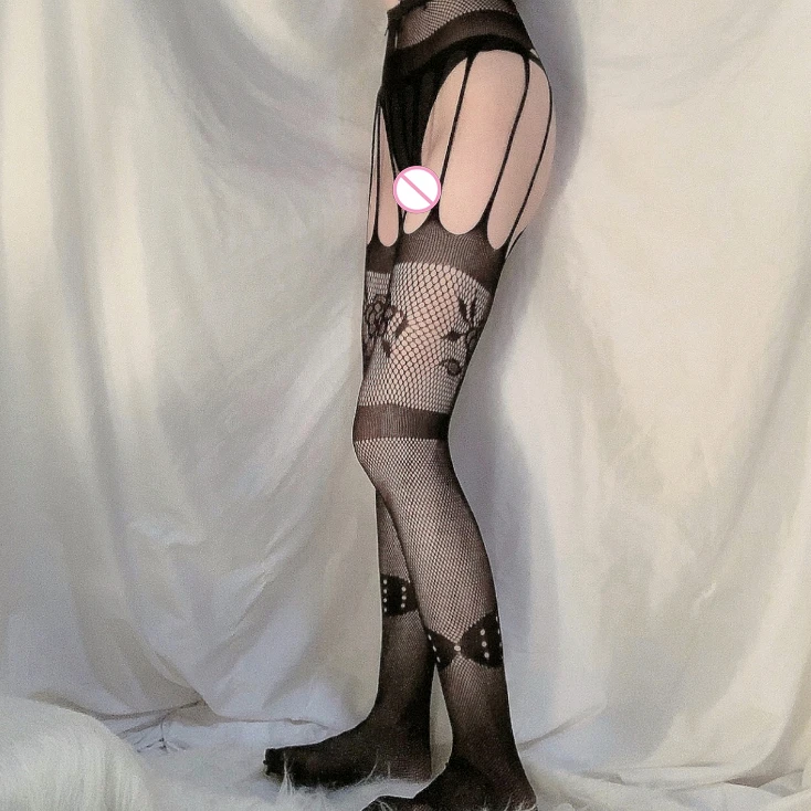 

BLACK HOT SEXY GARTER One Piece Fishnet Tights Cosplay Costumes Club wear Female Half Length Tempt Women Mesh Pantyhose