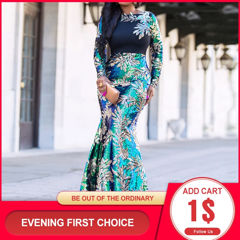 Винтажное зеленое платье с длинными рукавами и блестками в стиле русалки