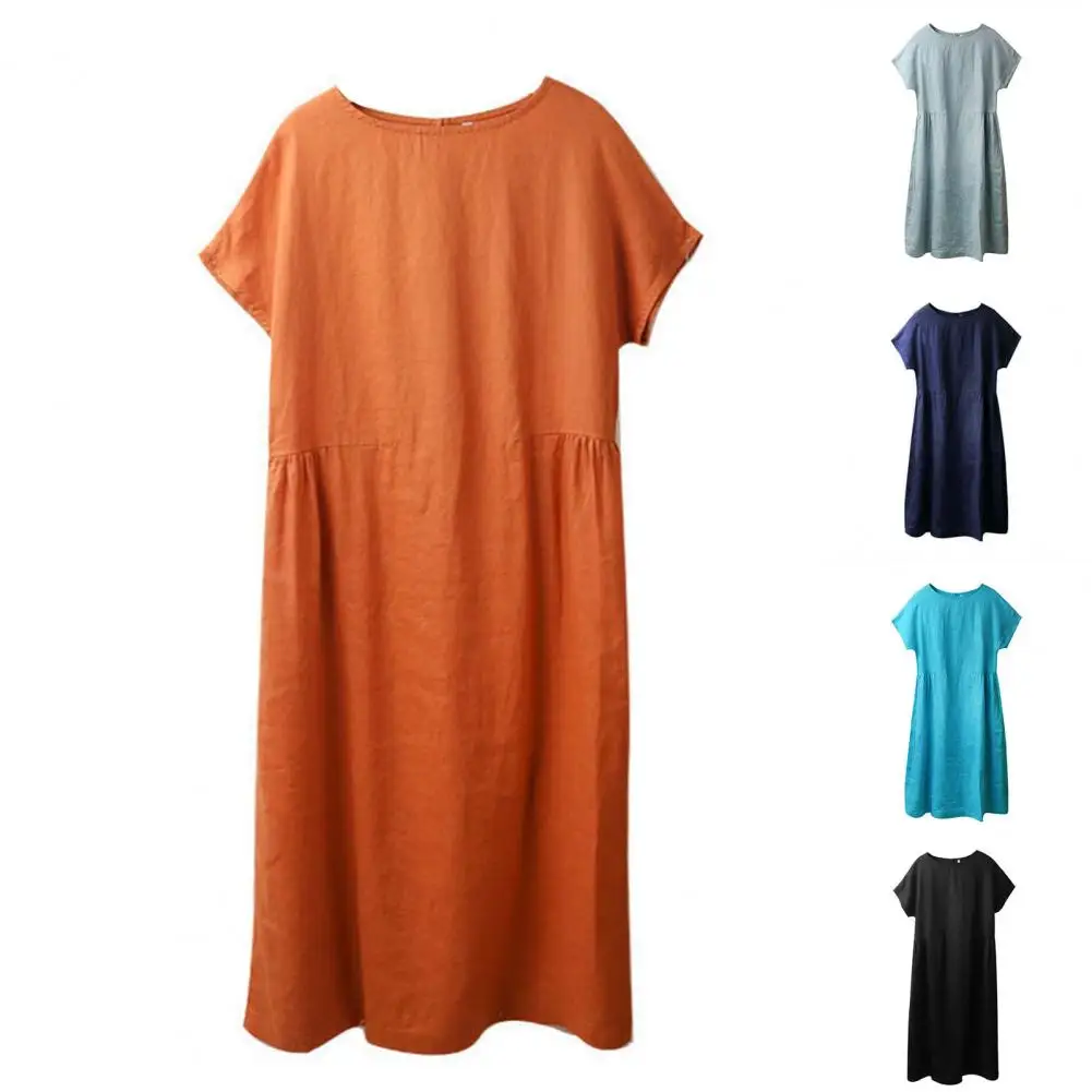 

Women Casual Solid Color O Neck Ruffled Short Sleeve Large Hem A Line Midi Dress Women's Clothing Summer Dresses female vestidos