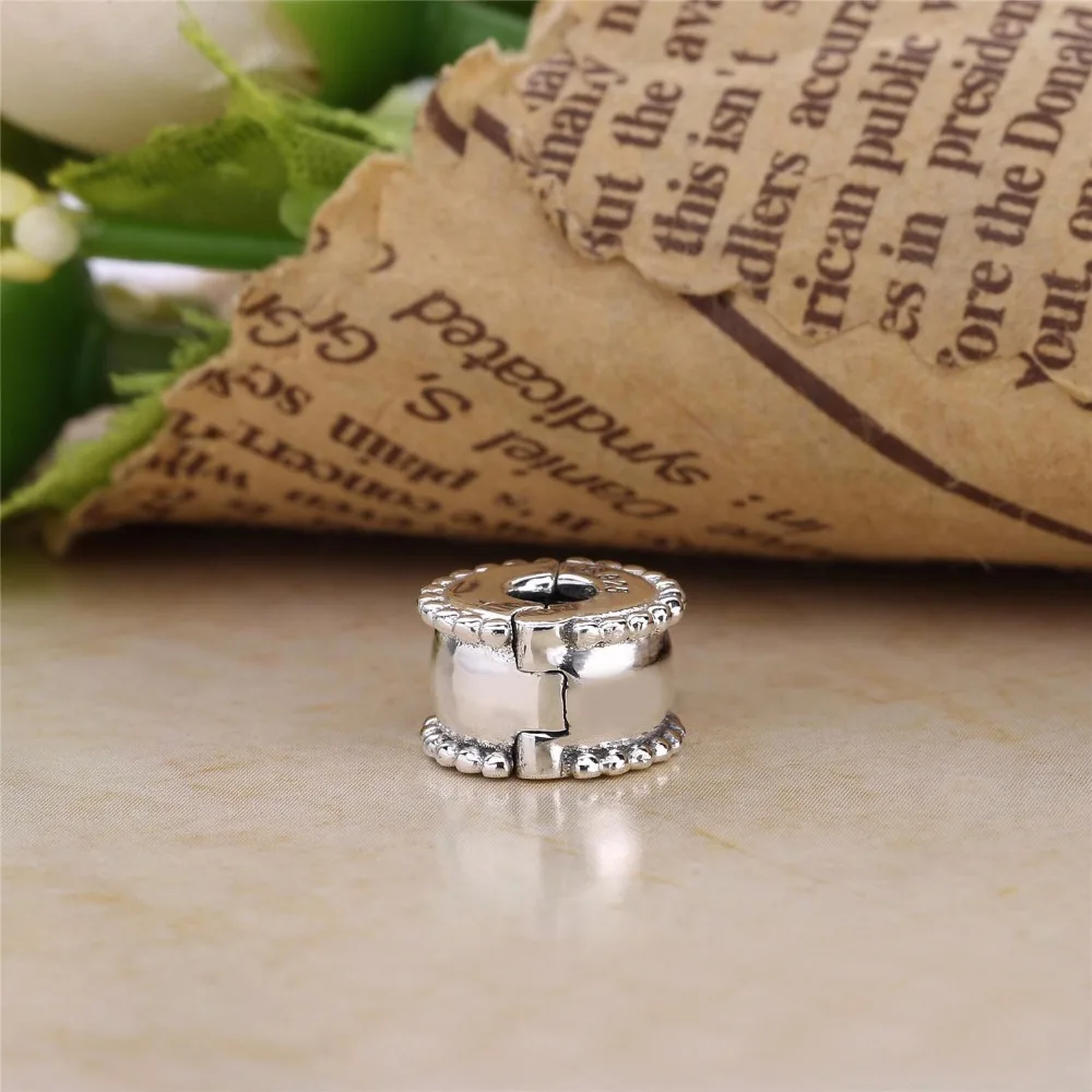 

Genuine 925 Sterling Silver Charm Beaded Hearts Clip Beads Fit Women pan Bracelet & Necklace Diy Jewelry