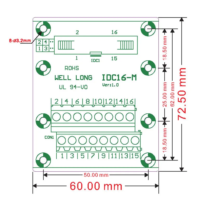 IDC16 2x8 штифтов 0 1 "штыревой секционный щит клеммный блок разъем.|terminal block|connector
