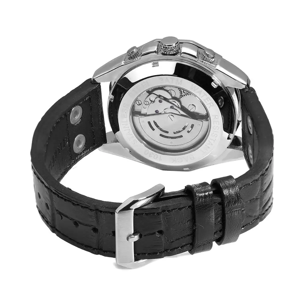 FORSINING Fashion casual men's mechanical watch blue dial spider web hollow Roman numeral time scale black leather strap automatic holiday gift |