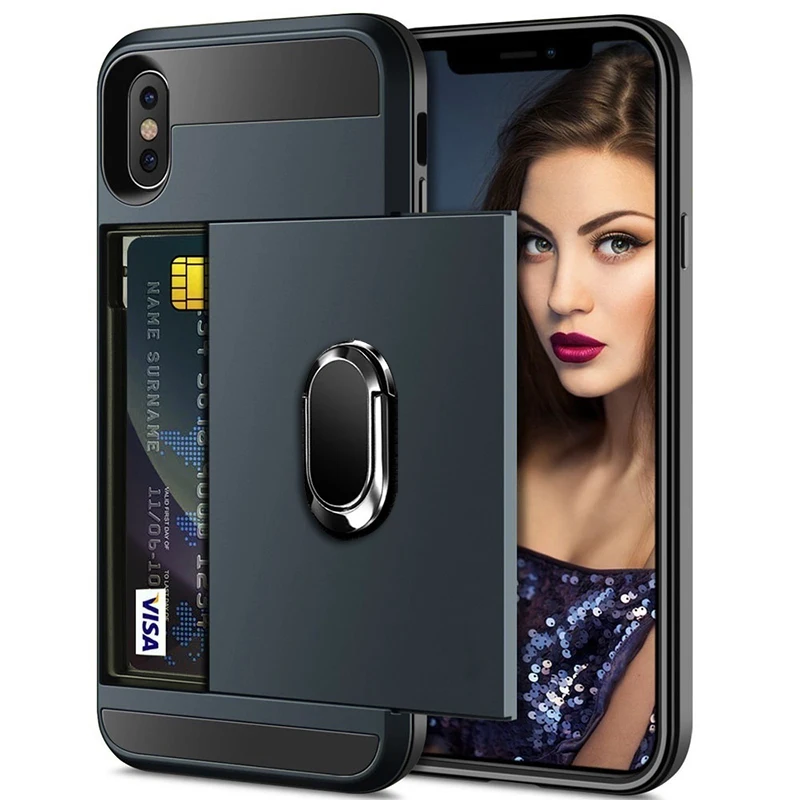 Navy Blue Скользящий чехол для телефона samsung Galaxy S10 S9 S8 Plus S7 Edge Note 9 8 A3 A5 A7 A8 A9 ударопрочный чехол с кольцом - Цвет: Navy Blue