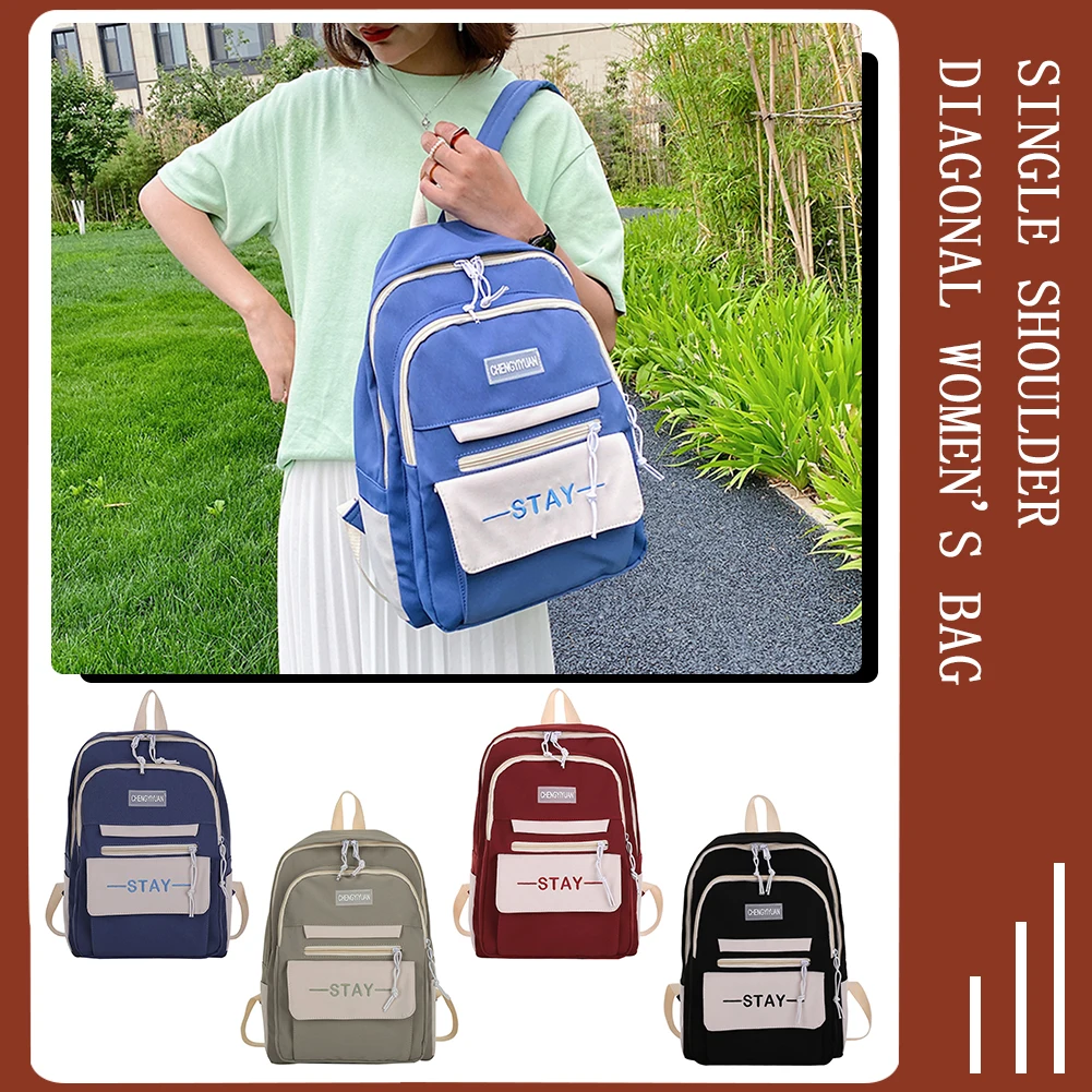 

Preppy Style Knapsack Women Color Contrast Letters Printing Backpack Casual Ladies Large Capacity Handbags Backpack
