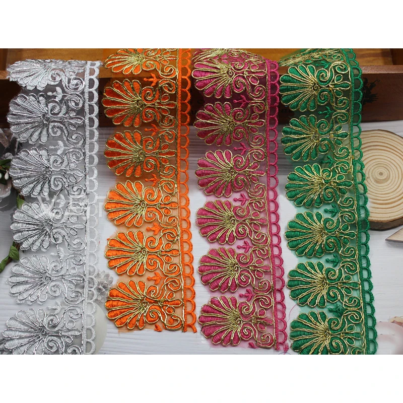 2 yards Gold Line Embroidery Flower Lace Hollow Organza Ribbon Trim DIY Craft Dress Stage Clothing Accessories Decor Fabric | Дом и сад