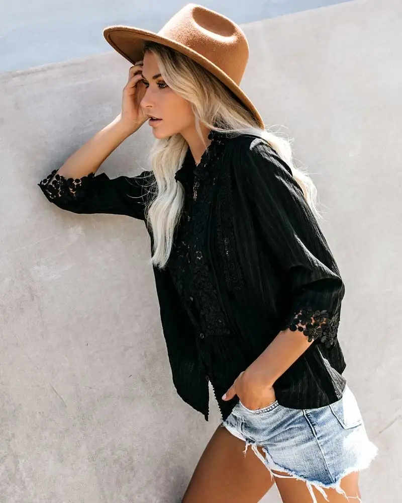 Богемный Вдохновленный черная рубашка женская половина рукава новые женские