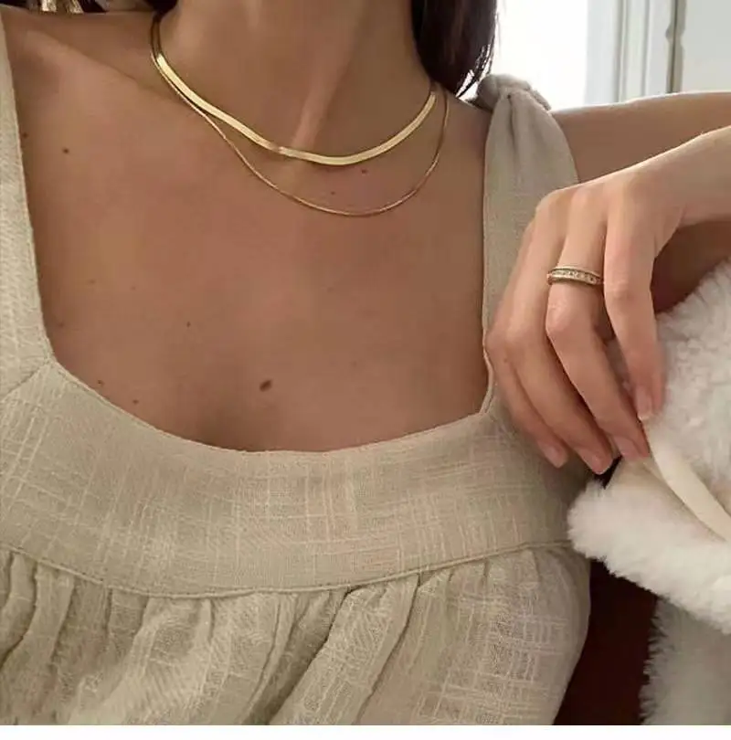 

Fashion Necklace for Women Creative Personality Gold Color Snake Bone Double Layer Necklace Girls Vacation Trendy Party New Gift