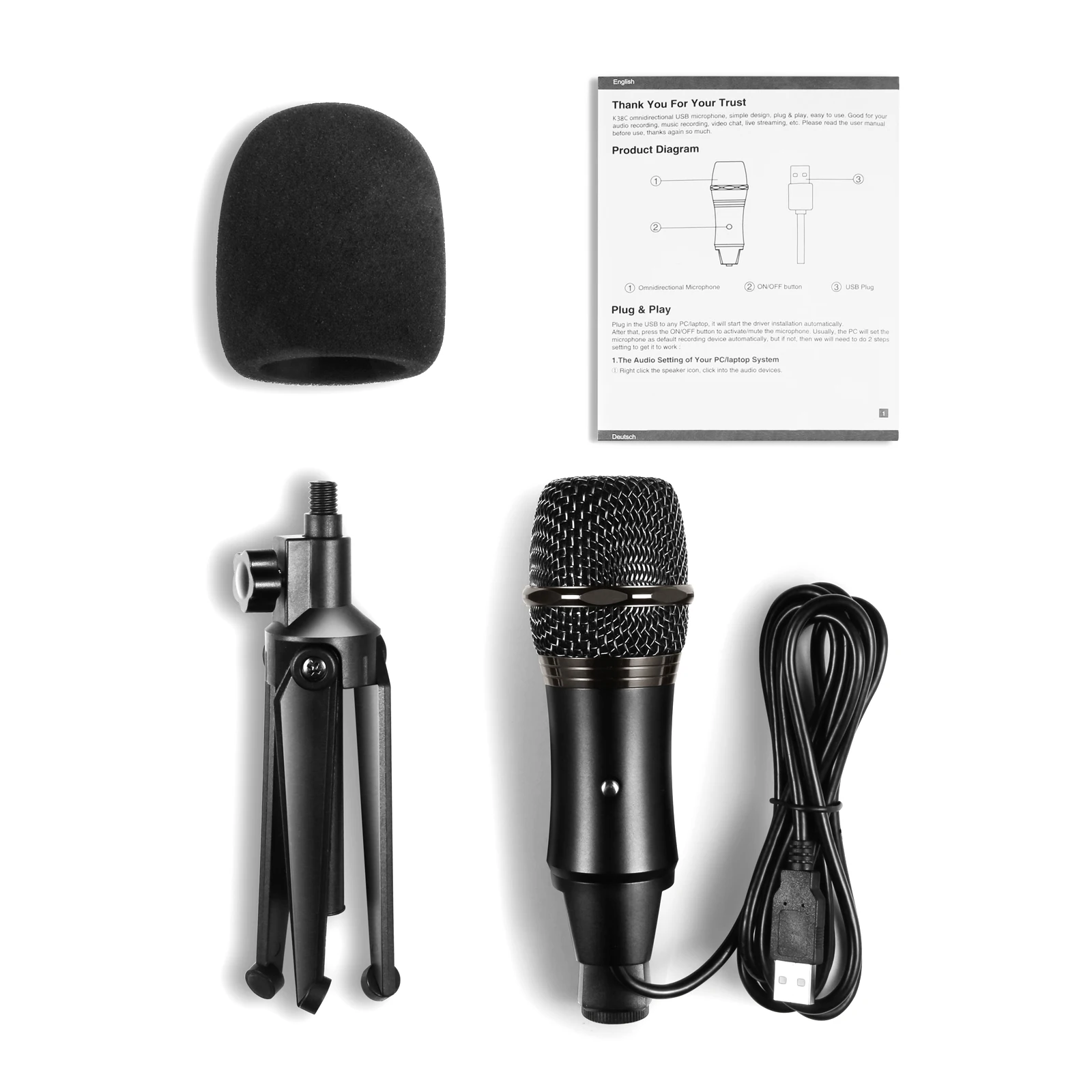 

Muslady Wired USB Microphone for Computer Laptop Condenser Mic with Desktop Mini Tripod Stand Windscreen for Live Streaming