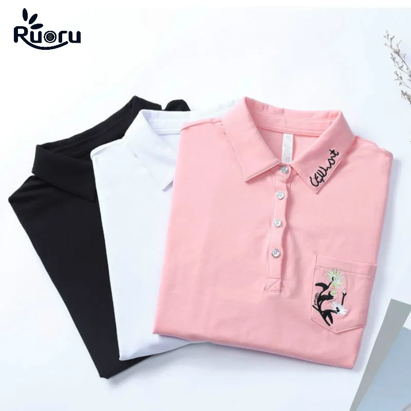 Рубашка поло женская хлопковая с цветочным принтом и длинным