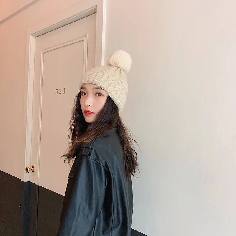 Модная осенняя и зимняя шерстяная шапка с помпонами Женская дикая Милая защита